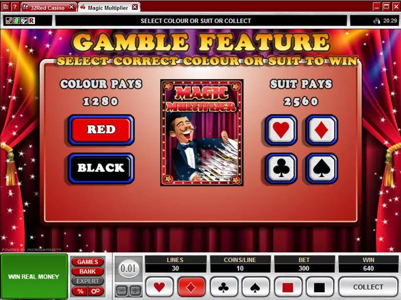 Magic Multiplier Microgaming Slot Gamble Screen