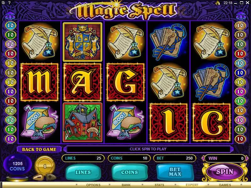 Magic Spell Microgaming Slot Main Screen Reels