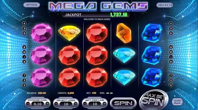 Mega Gems BetSoft Slot Introduction Screen