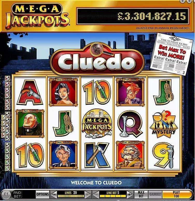 MegaJackpots Cluedo Free Spin Mystery IGT Slot Introduction Screen