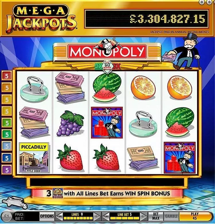 MegaJackpots Monopoly Pass Go IGT Slot Introduction Screen