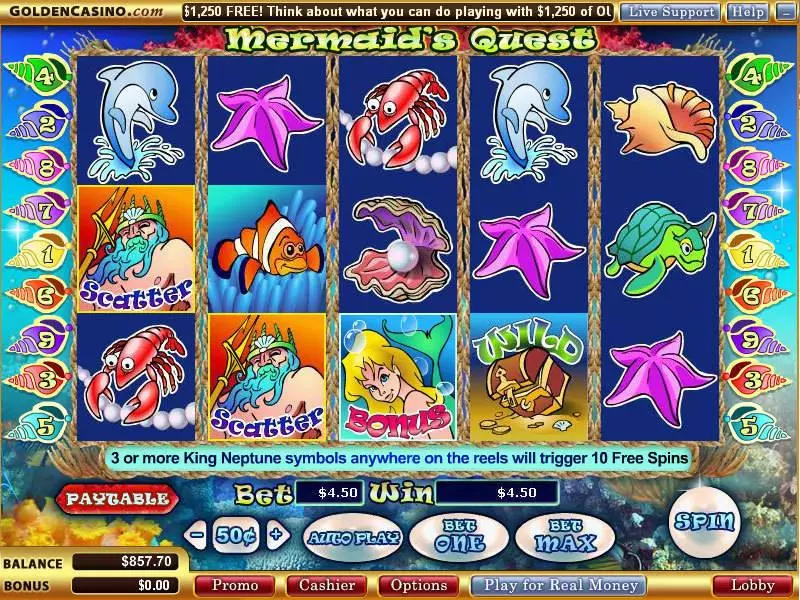 Mermaid's Quest WGS Technology Slot Main Screen Reels
