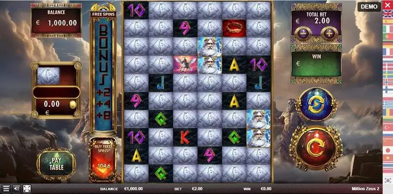 Million Zeus 2 Red Rake Gaming Slot Main Screen Reels