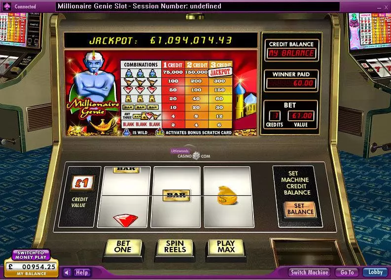 Millionaire Genie 888 Slot Main Screen Reels