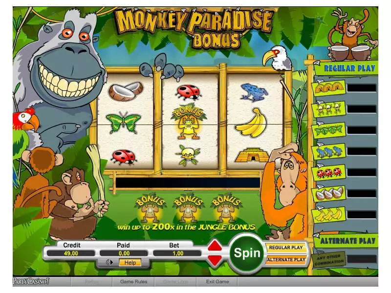Monkey Paradise Bonus bwin.party Slot Main Screen Reels