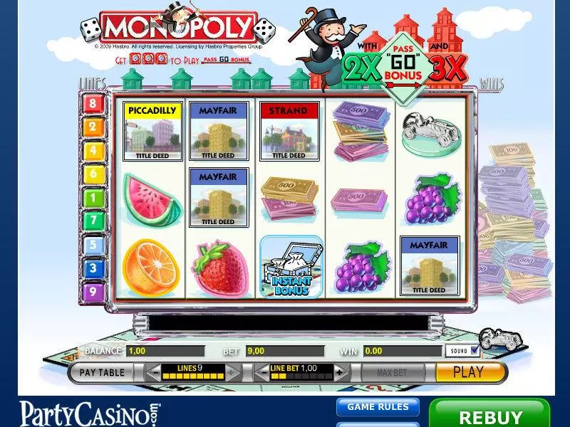 Monopoly IGT Slot Main Screen Reels