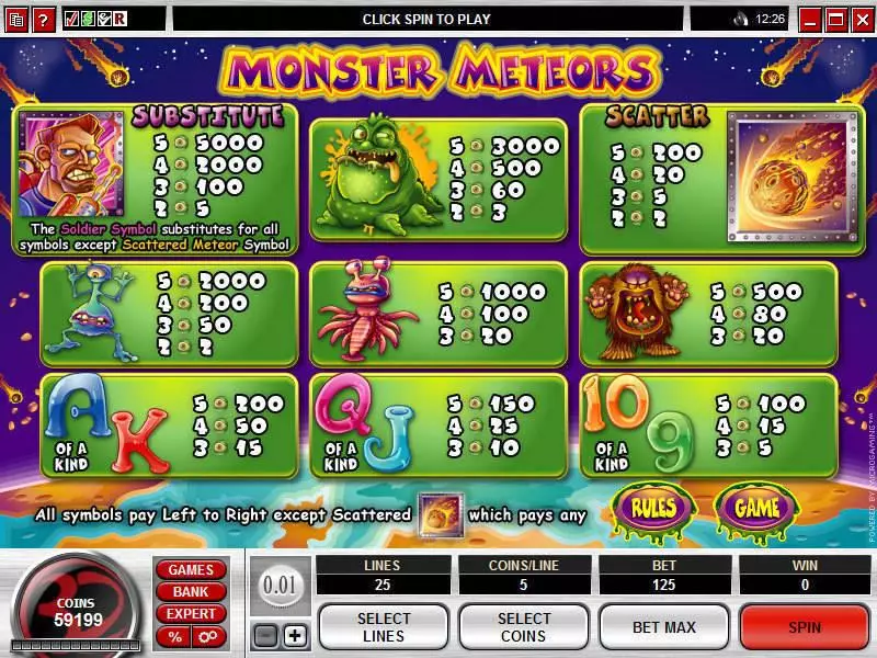 Monster Meteors Microgaming Slot Info and Rules