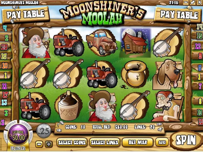 Moonshiners Moolah Rival Slot Main Screen Reels