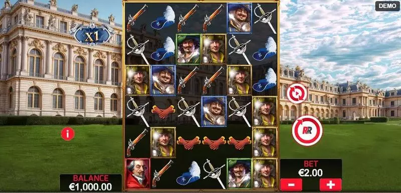 Musketeers 1 Wild for All Red Rake Gaming Slot Main Screen Reels