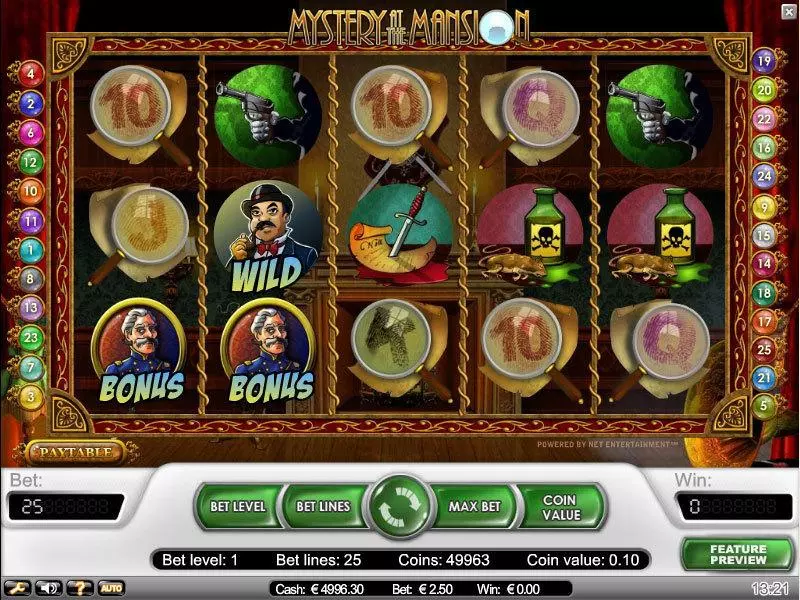 Mystery at the Mansion NetEnt Slot Main Screen Reels