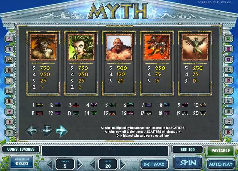 Myth Play'n GO Slot Info and Rules