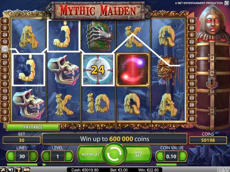 Mythic Maiden NetEnt Slot Main Screen Reels