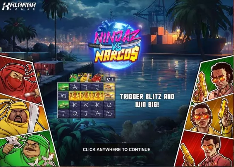 Ninjaz vs Narcos Kalamba Games Slot Introduction Screen