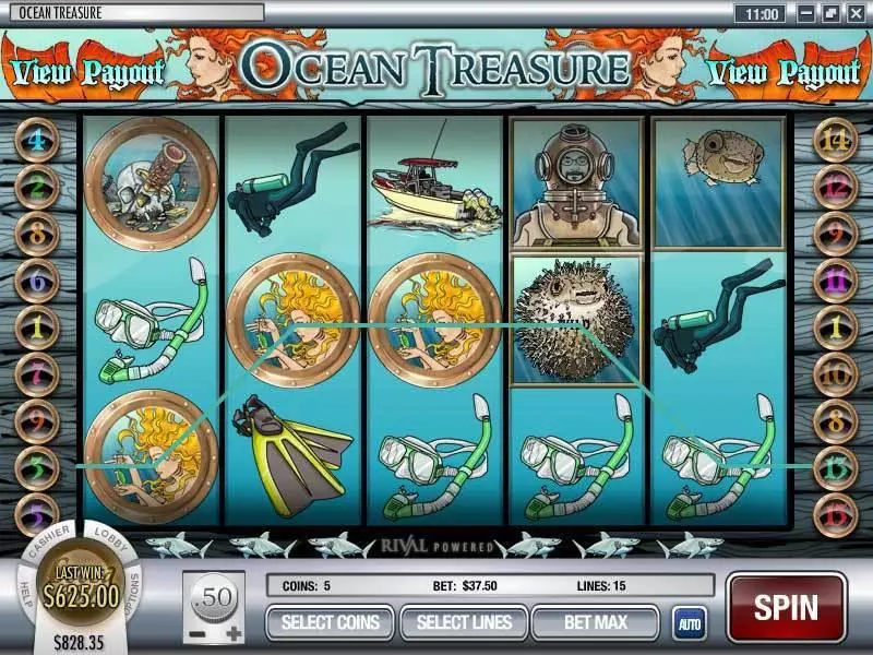 Ocean Treasure Rival Slot Main Screen Reels