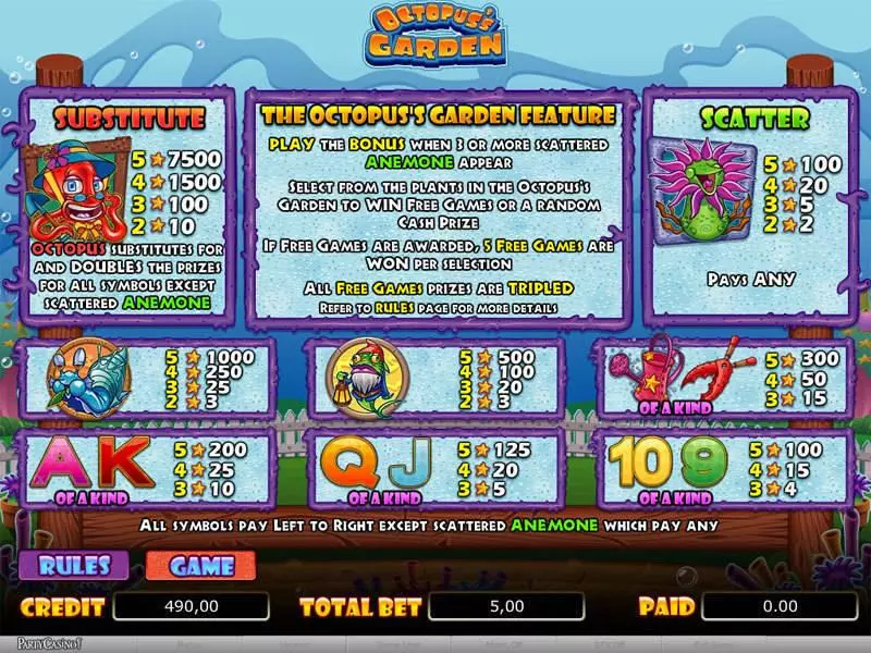 Octopus's Garden bwin.party Slot Info and Rules