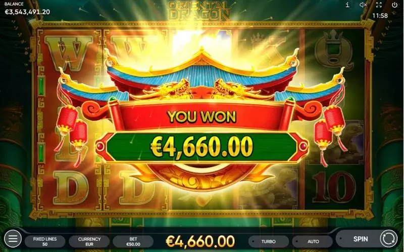 Oriental Dragon Endorphina Slot Winning Screenshot