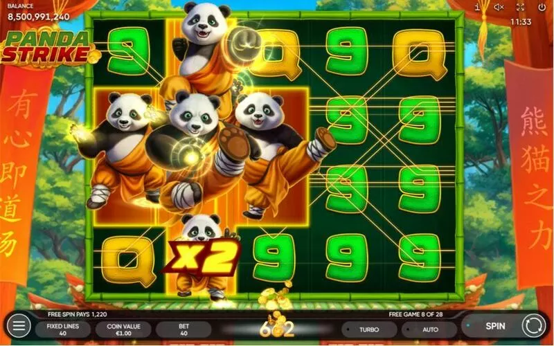 Panda Strike Endorphina Slot Main Screen Reels
