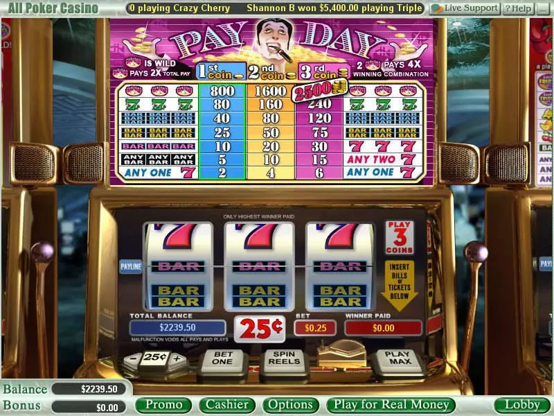 Pay Day WGS Technology Slot Main Screen Reels