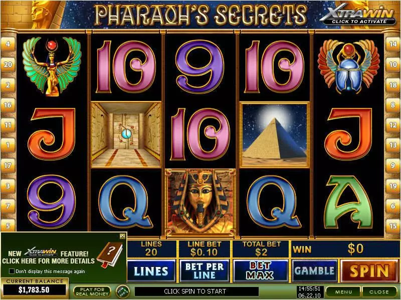 Pharaoh's Secrets PlayTech Slot Main Screen Reels