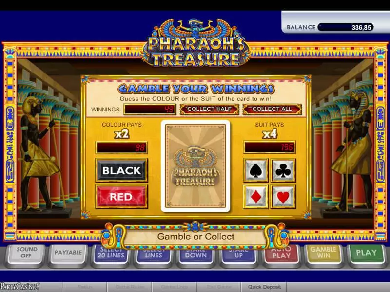 Pharaoh's Treasure bwin.party Slot Gamble Screen