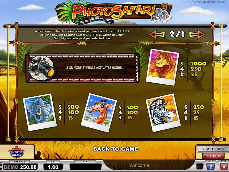 Photo Safari Play'n GO Slot Info and Rules