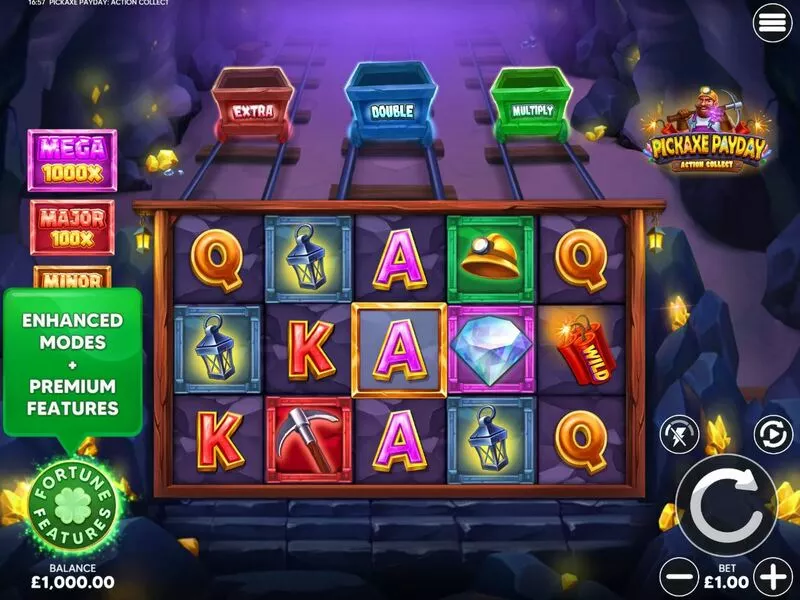 Pickaxe Payday Action Collect Four Leaf Gaming Slot Main Screen Reels