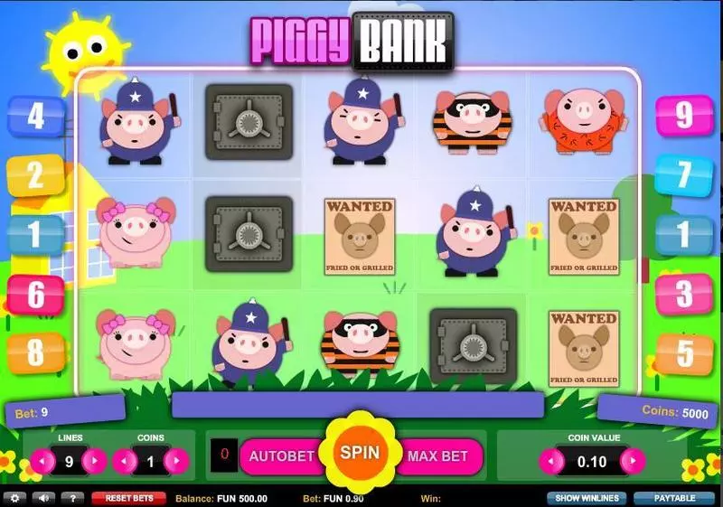 Piggy Bank 1x2 Gaming Slot Main Screen Reels