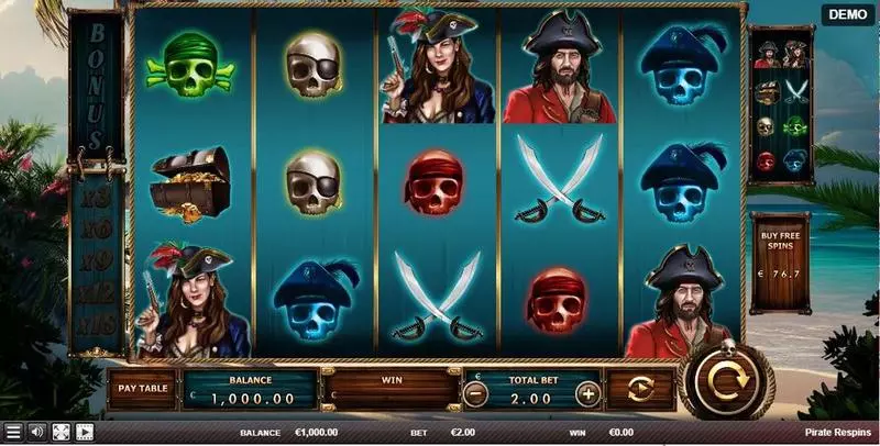 Pirate Respin Red Rake Gaming Slot Main Screen Reels