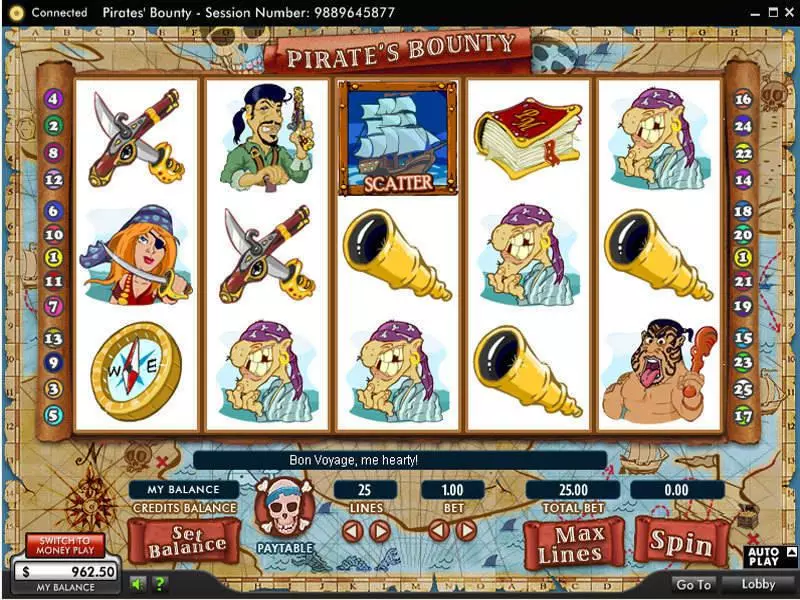 Pirate's Bounty 888 Slot Main Screen Reels