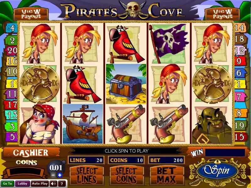 Pirate's Cove Wizard Gaming Slot Main Screen Reels
