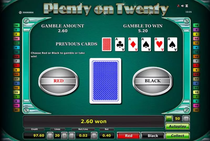 Plenty on Twenty Novomatic Slot Gamble Screen