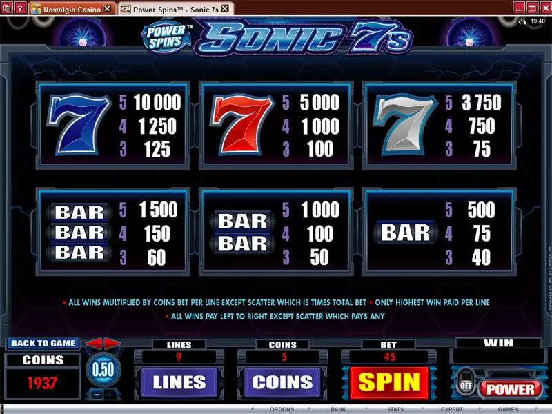 Power Spins - Sonic 7's Microgaming Slot Info and Rules
