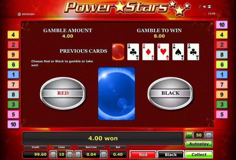 Power Stars Novomatic Slot Gamble Screen