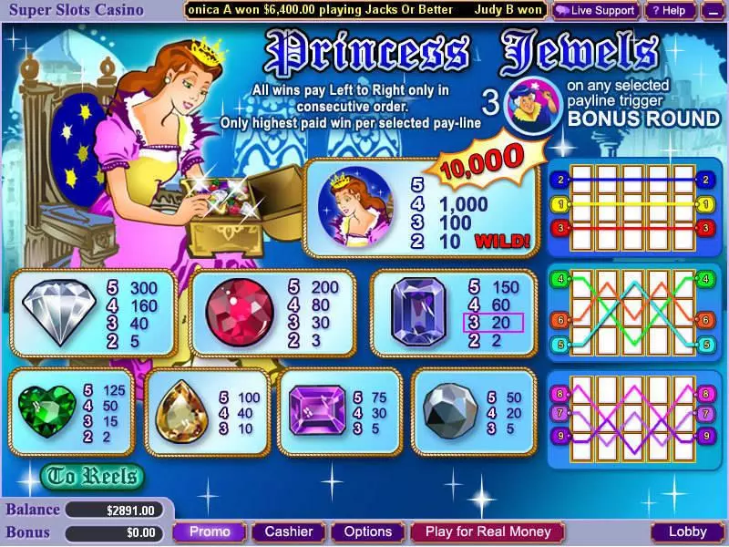 Princess Jewels WGS Technology Slot Info and Rules