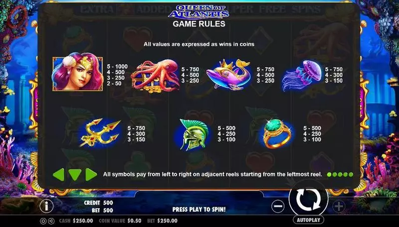 Queen of Atlantis Pragmatic Play Slot Info and Rules