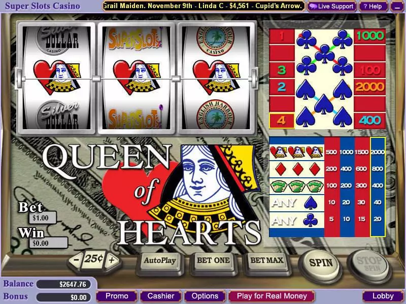 Queen of Hearts Vegas Technology Slot Main Screen Reels