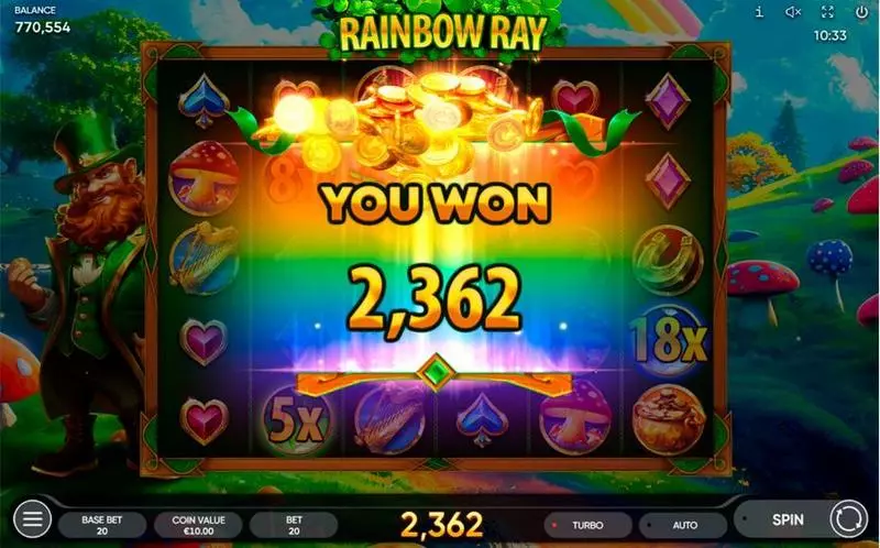 Rainbow Ray Endorphina Slot Winning Screenshot
