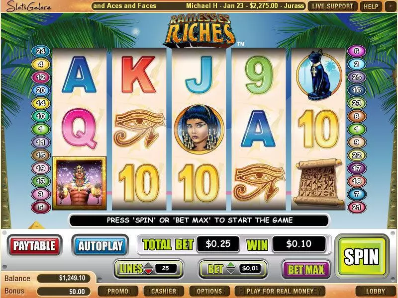 Ramesses Riches WGS Technology Slot Main Screen Reels