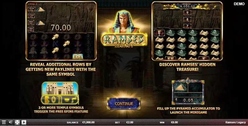 Ramses Legacy Red Rake Gaming Slot Info and Rules