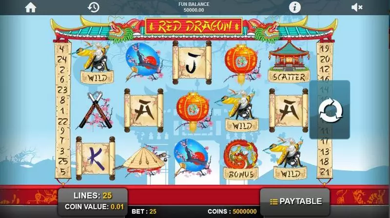 Red Dragon 1x2 Gaming Slot Main Screen Reels