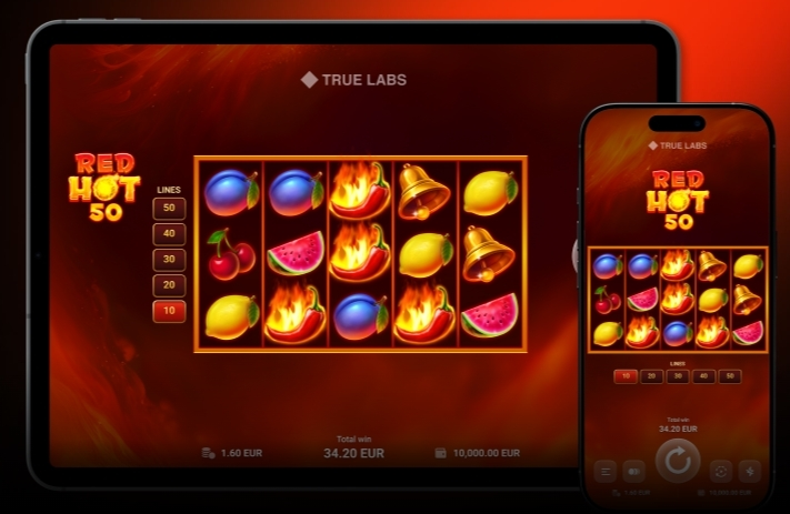Red Hot 50 TrueLab Games Slot Introduction Screen