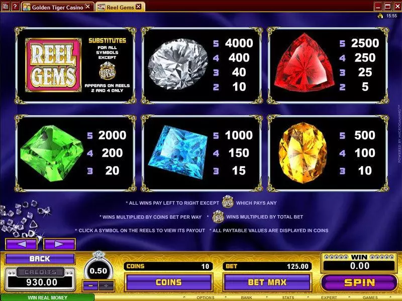 Reel Gems Microgaming Slot Info and Rules