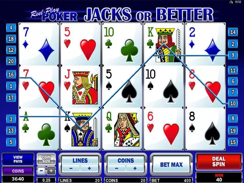 Reel Play Poker - Jacks or Better Microgaming Slot Main Screen Reels