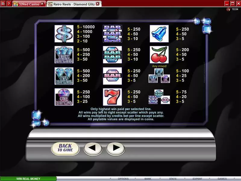 Retro Reels - Diamond Glitz Microgaming Slot Info and Rules