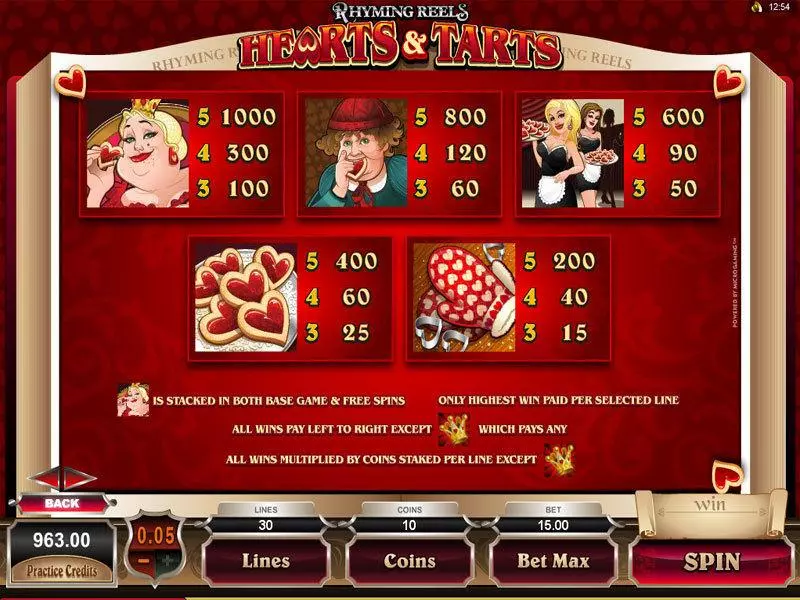 Rhyming Reels - Hearts and Tarts Microgaming Slot Info and Rules