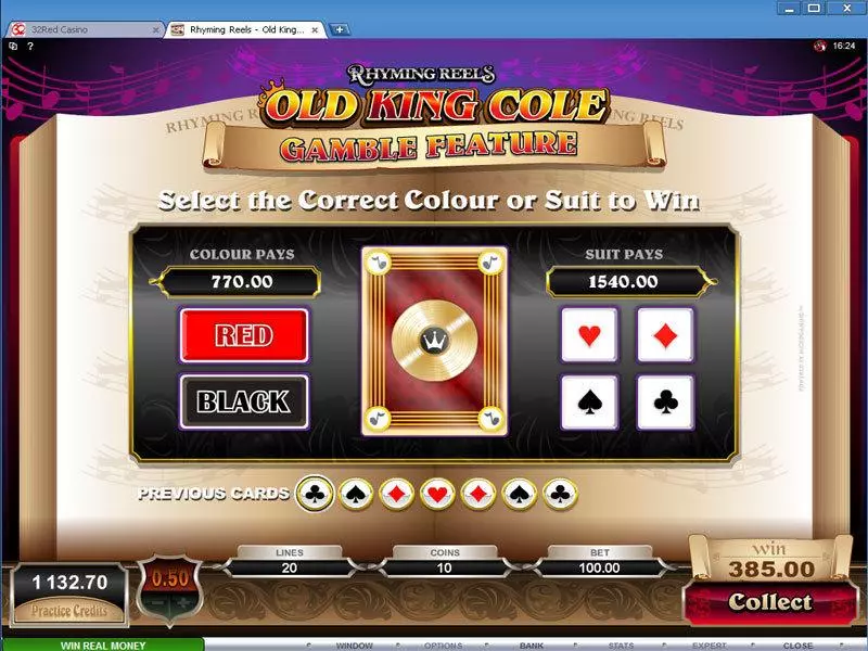 Rhyming Reels - Old King Cole Microgaming Slot Gamble Screen