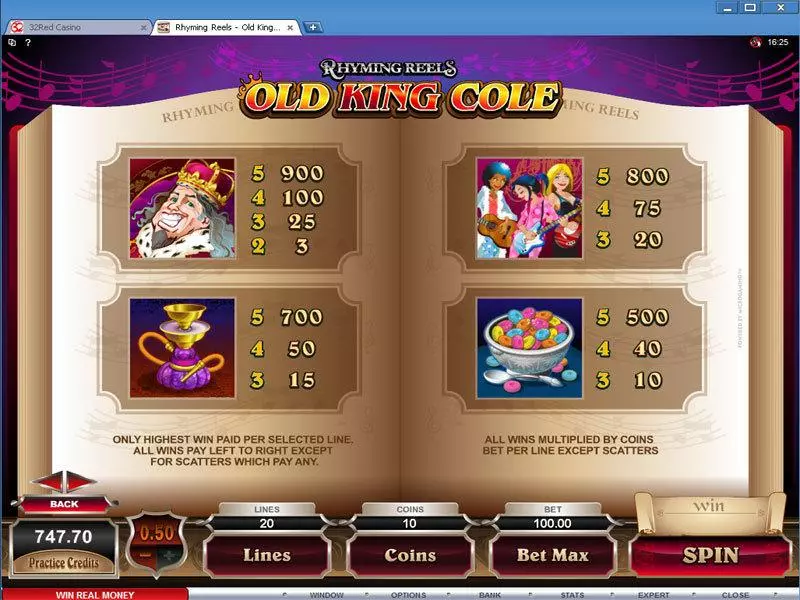 Rhyming Reels - Old King Cole Microgaming Slot Info and Rules