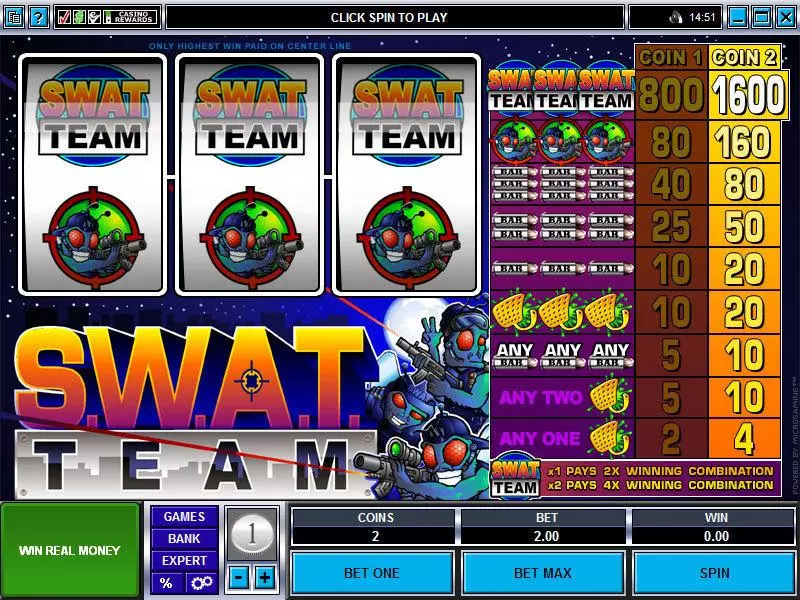 S.W.A.T. Team Microgaming Slot Main Screen Reels