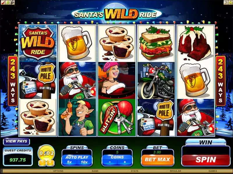 Santa's Wild Ride Microgaming Slot Main Screen Reels