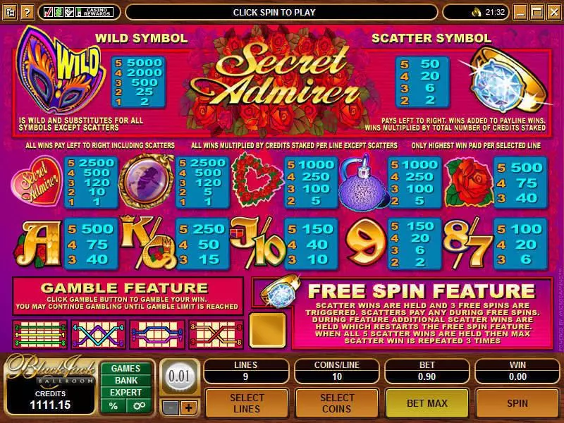 Secret Admirer Microgaming Slot Info and Rules